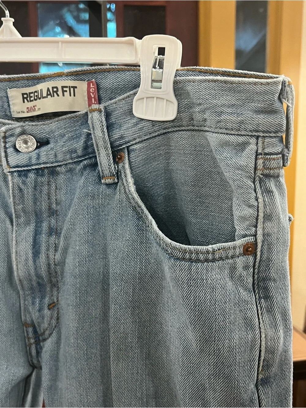 Levi's Men's Light Blue Denim Jeans with Tan Leather Patch